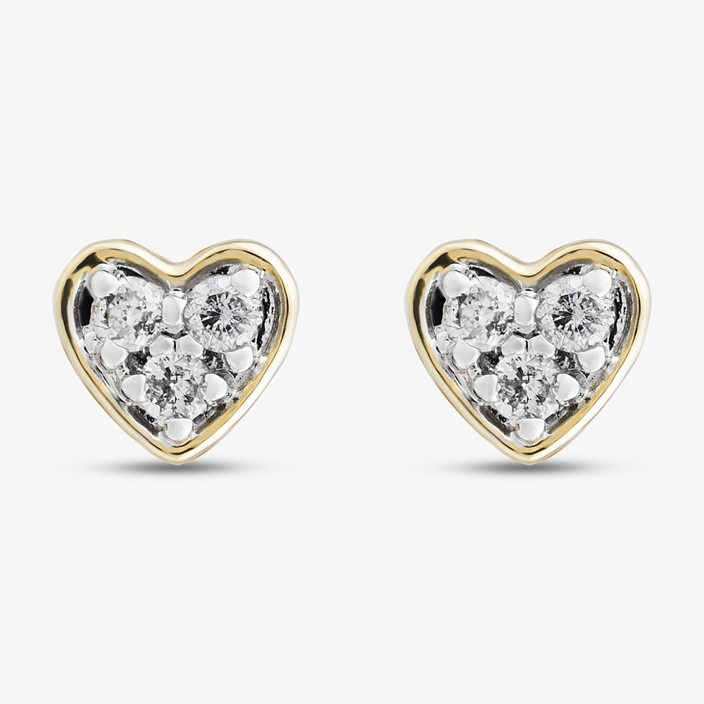Pure Brilliance 9ct Yellow Gold 0.05ct Diamond Heart Stud Earrings THE46488-05 (YG)