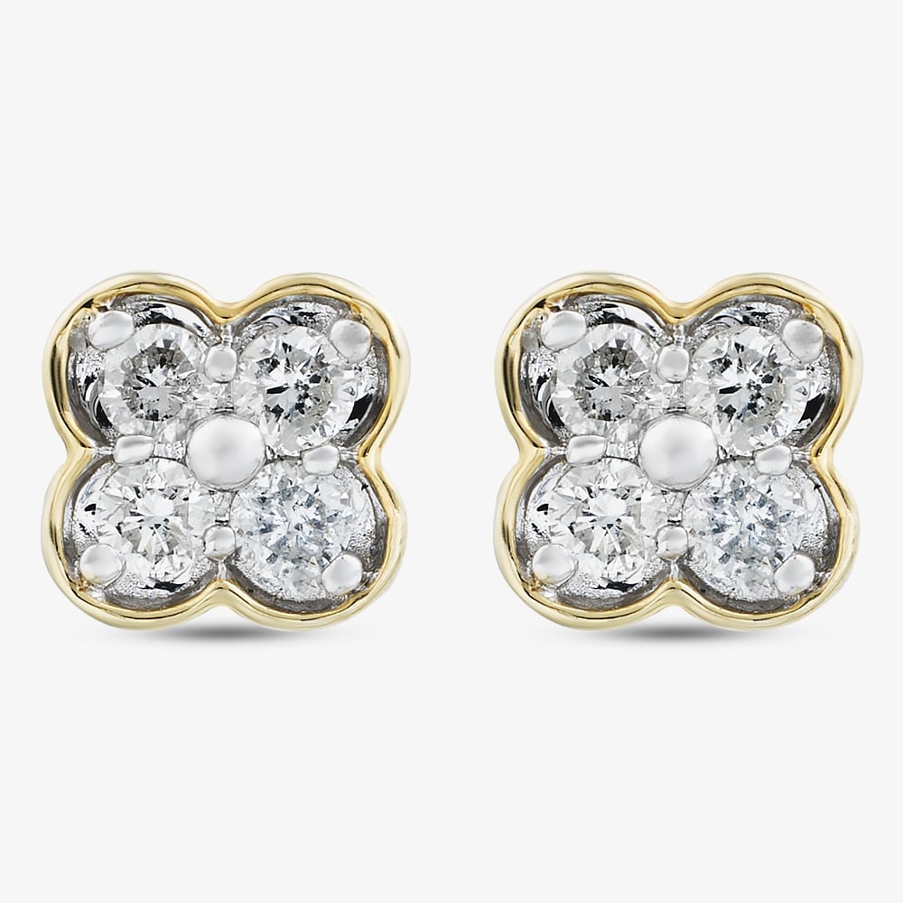 Pure Brilliance 9ct Yellow Gold 0.12ct Diamond Flower Stud Earrings THE46493-12