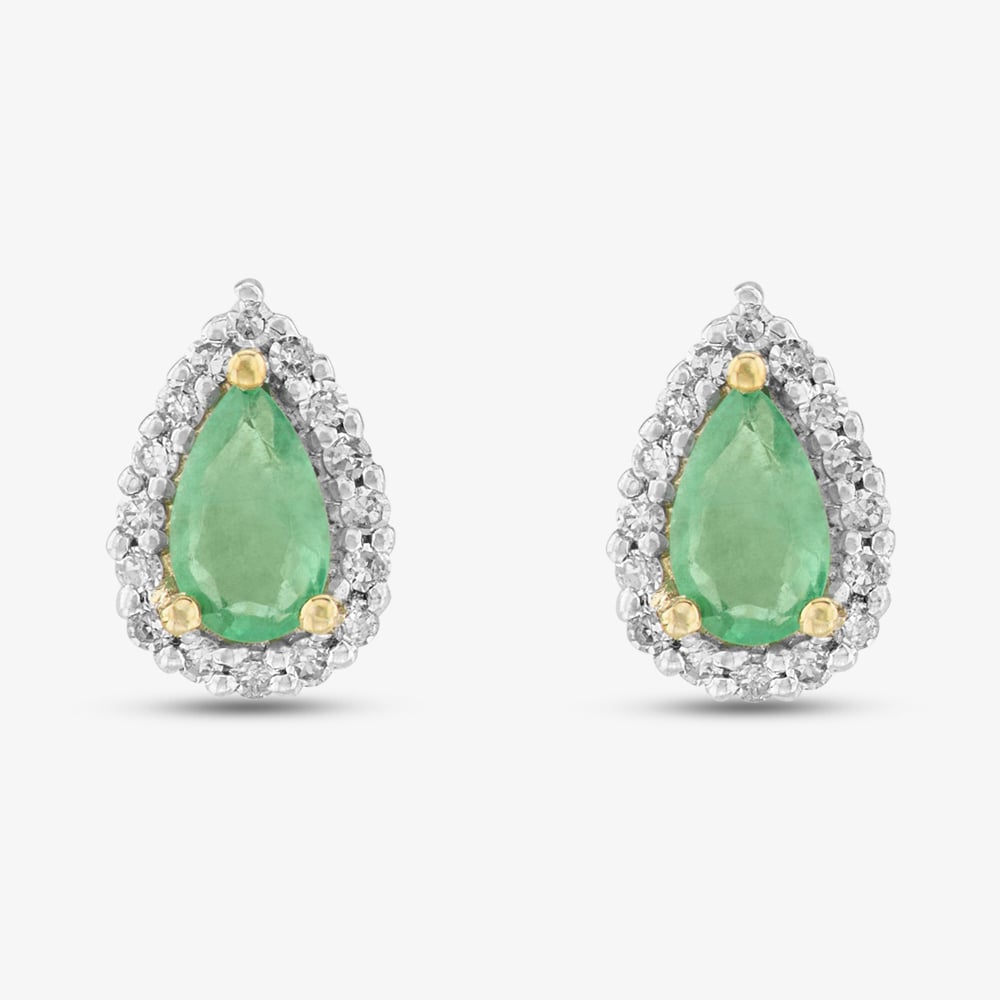 9ct Gold Diamond Emerald Pear Shape Stud Earrings VE0S604 9KY/EM