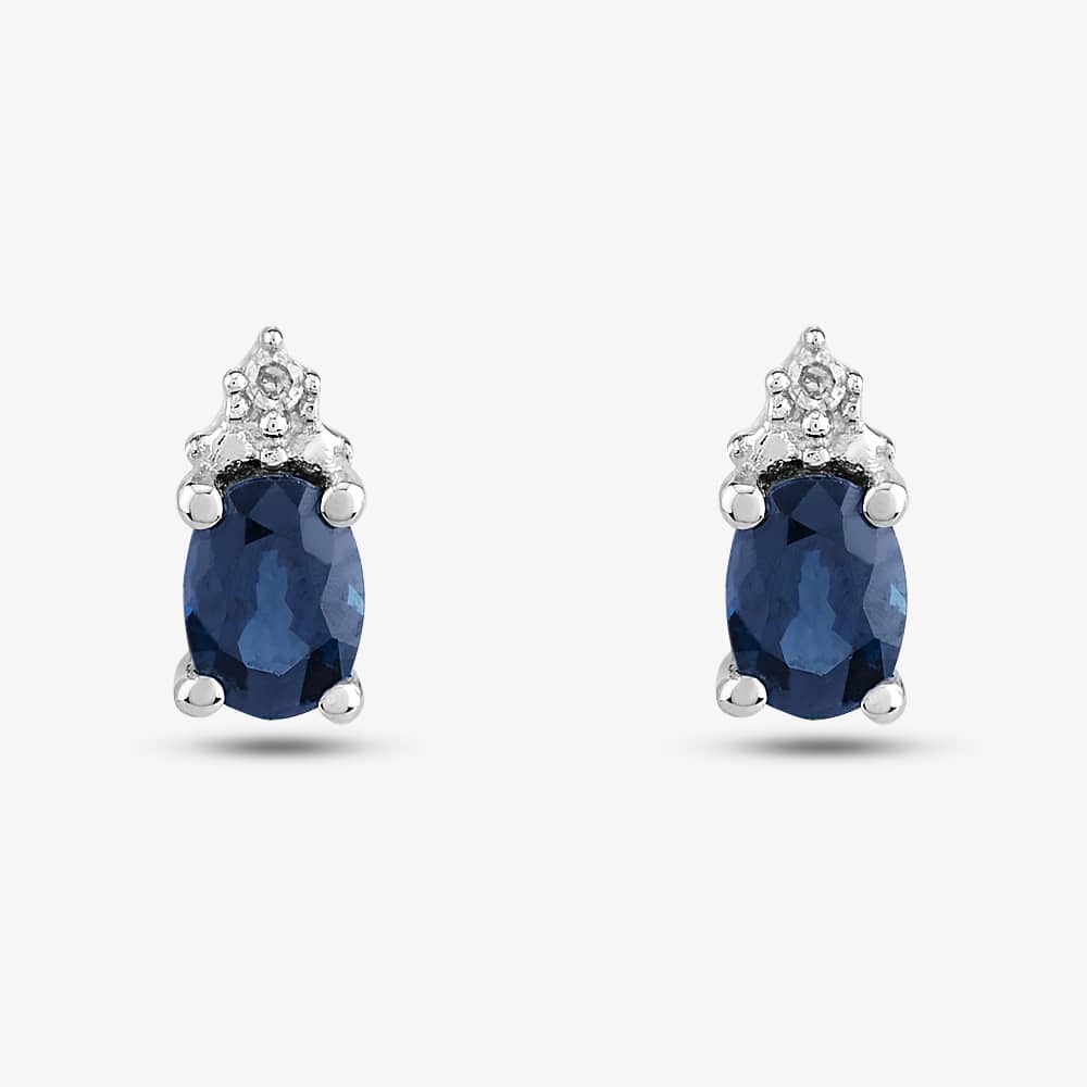9ct White Gold Oval Sapphire and Diamond Stud Earrings VE04846 9KW/SAPH