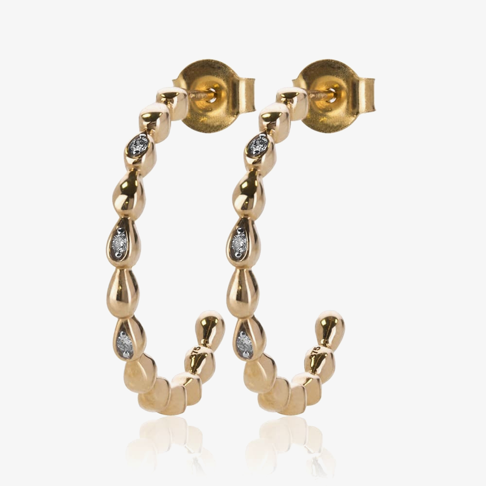 9ct Gold Diamond Beaded Hoop Earrings GE2033