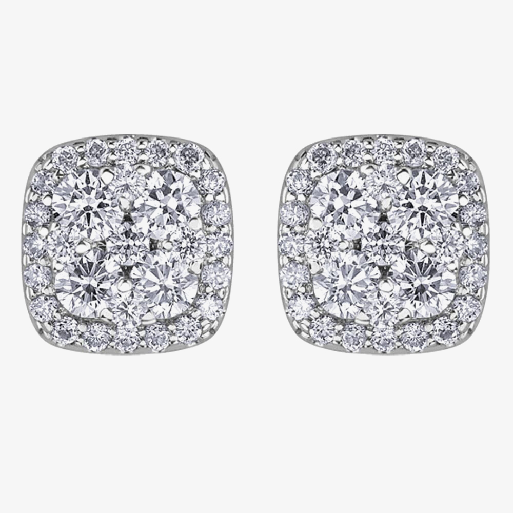 Product photograph of 9ct White Gold 0 33ct Diamond Pave Square Cluster Stud Earrings E3838w 33-9 from The Jewel Hut