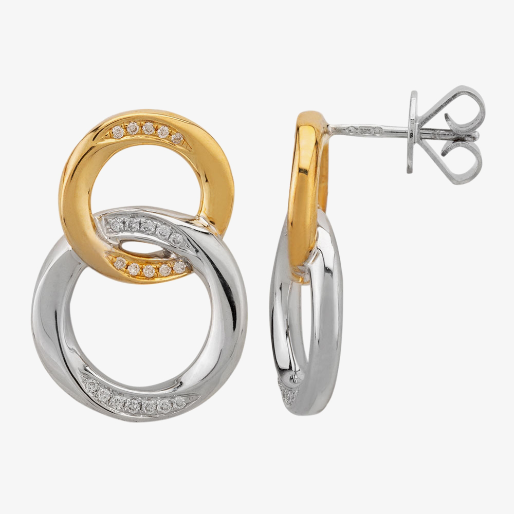 Product photograph of 9ct Yellow Gold Two Colour Diamond Open Circle Dropper Earrings Sw138 from The Jewel Hut