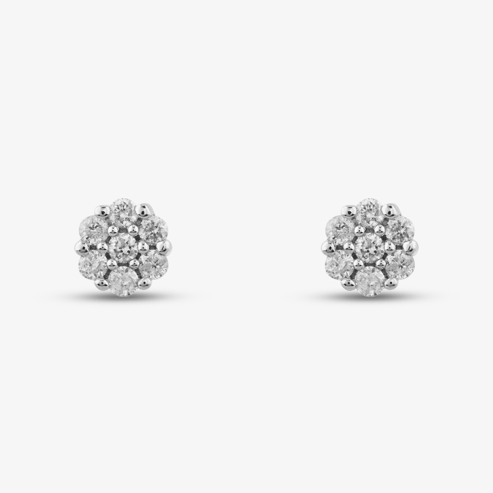 9ct White Gold 0.12ct Diamond Flower Stud Earrings THE17445-12