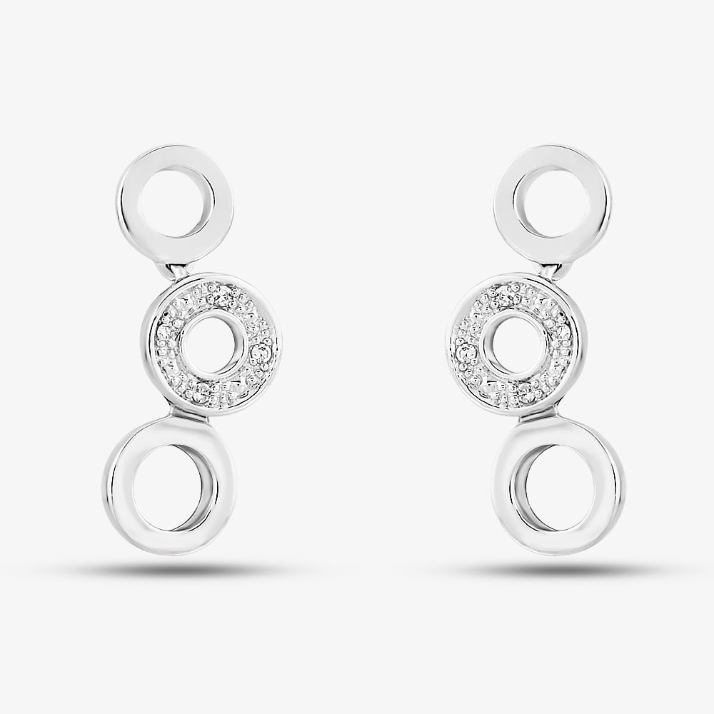 Sterling Silver and Diamond Open Circles Dropper Earrings PE03326