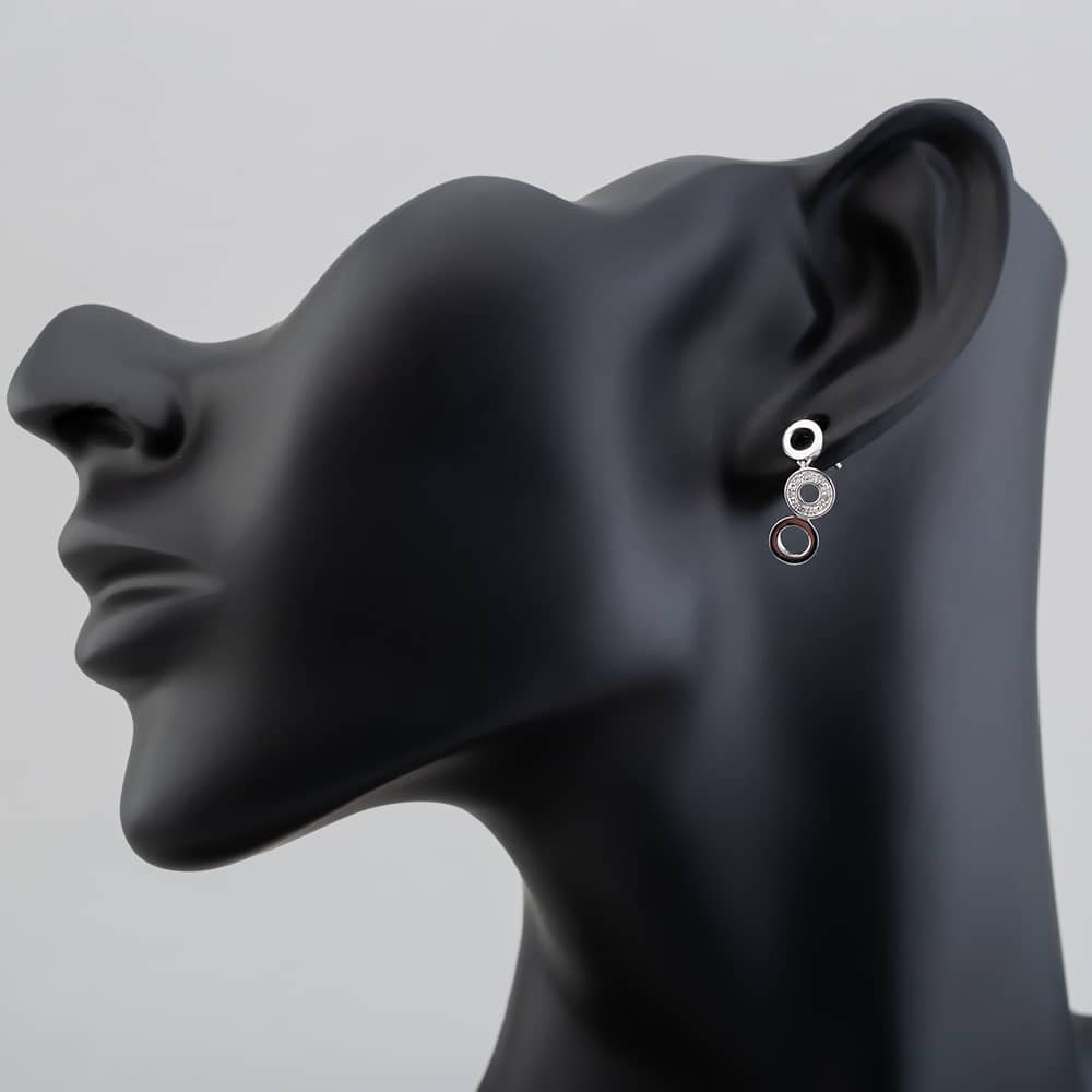 Sterling Silver and Diamond Open Circles Dropper Earrings PE03326