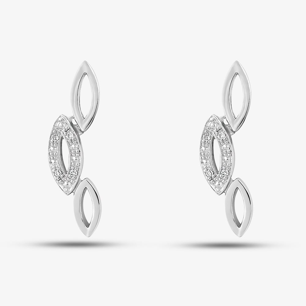 Sterling Silver and Diamond Open Marquise Dropper Earrings PE03329