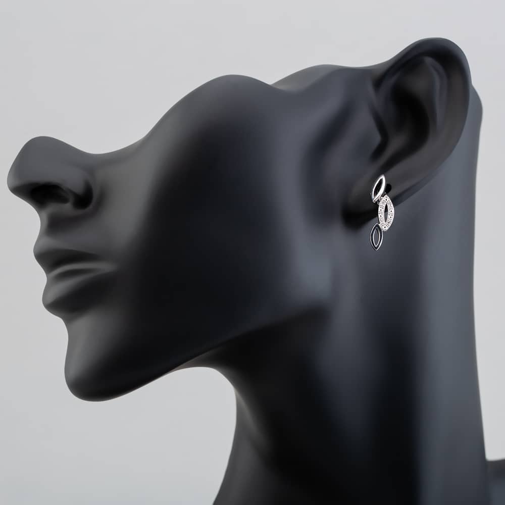 Sterling Silver and Diamond Open Marquise Dropper Earrings PE03329