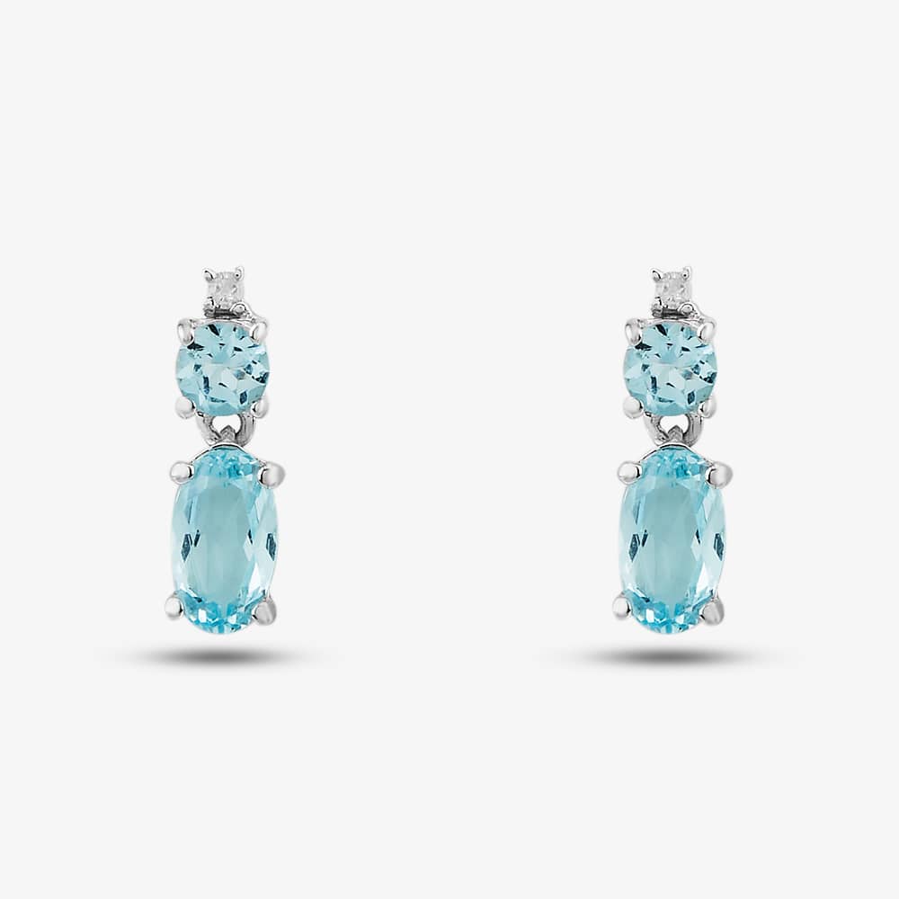  9ct White Gold Aquamarine & Diamond Dropper Earrings BSSE413-AQ