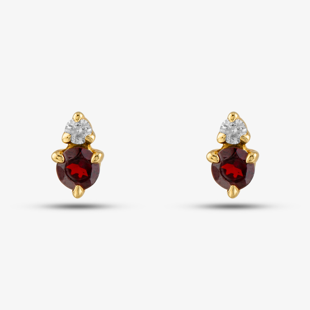 14ct Yellow Gold Round Garnet & Brilliant Cut Diamond Stud Earrings E39074KY14GR (X2)