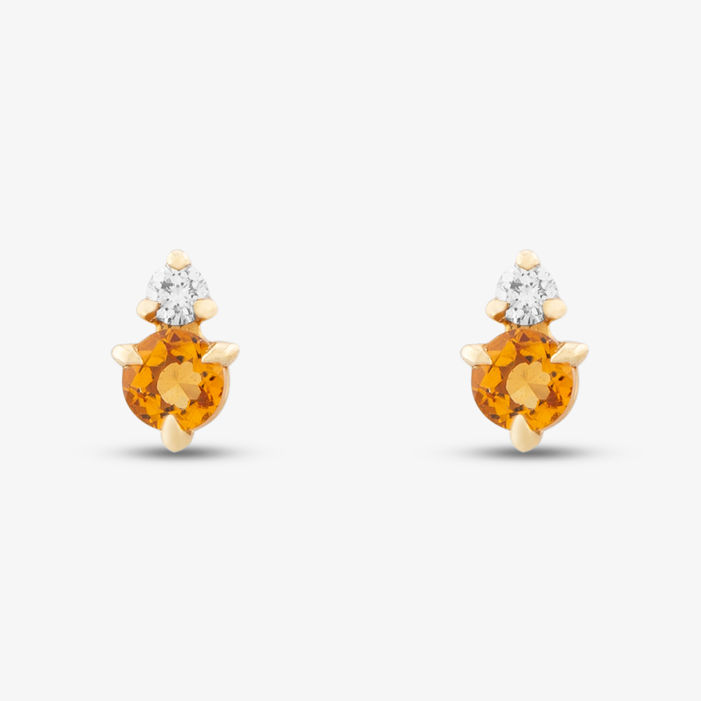 14ct Yellow Gold Citrine & Brilliant Cut Diamond Stud Earrings E39074KY14CT (X2)
