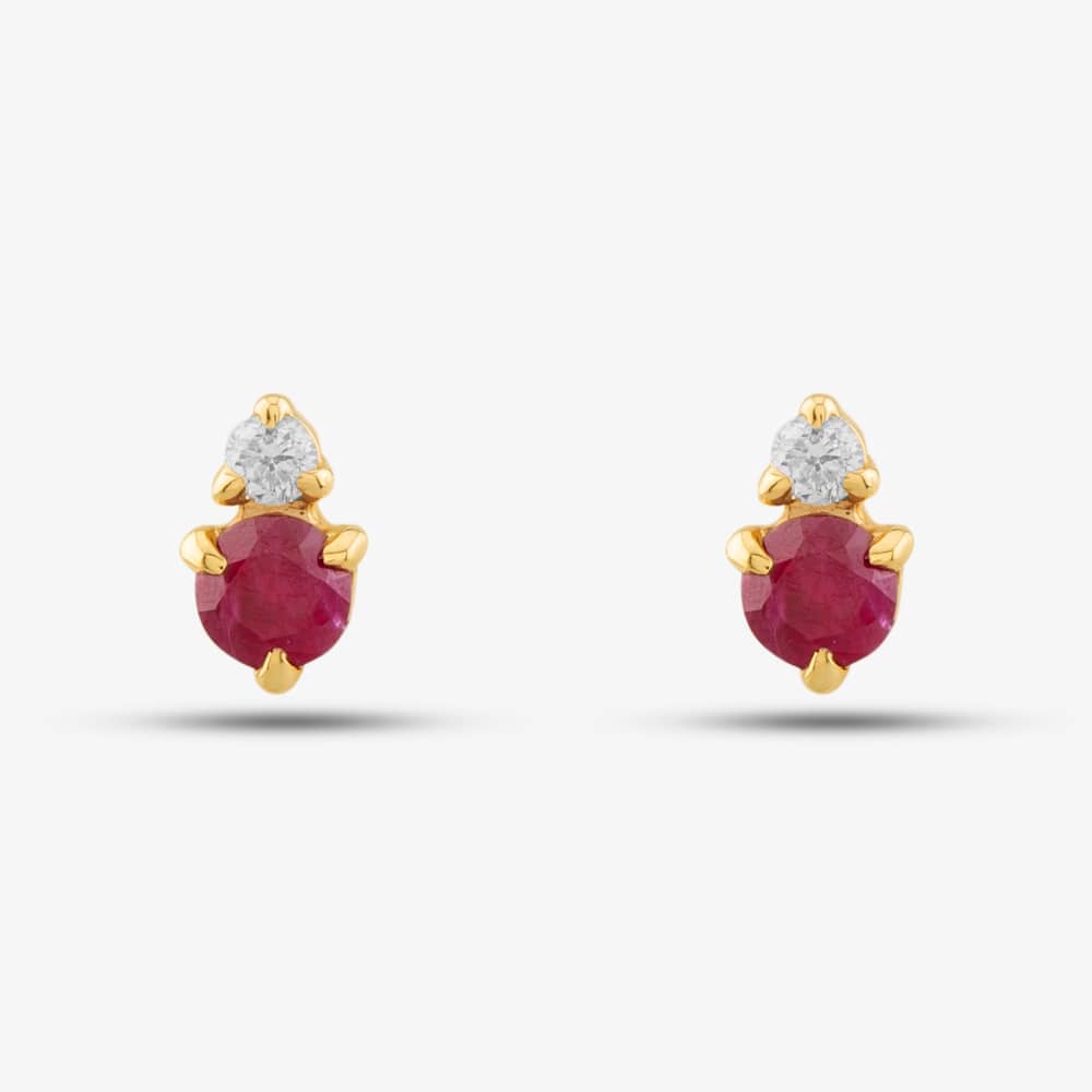 14ct Yellow Gold Brilliant Cut Ruby & Diamond Stud Earrings E39074KY14RB (X2)