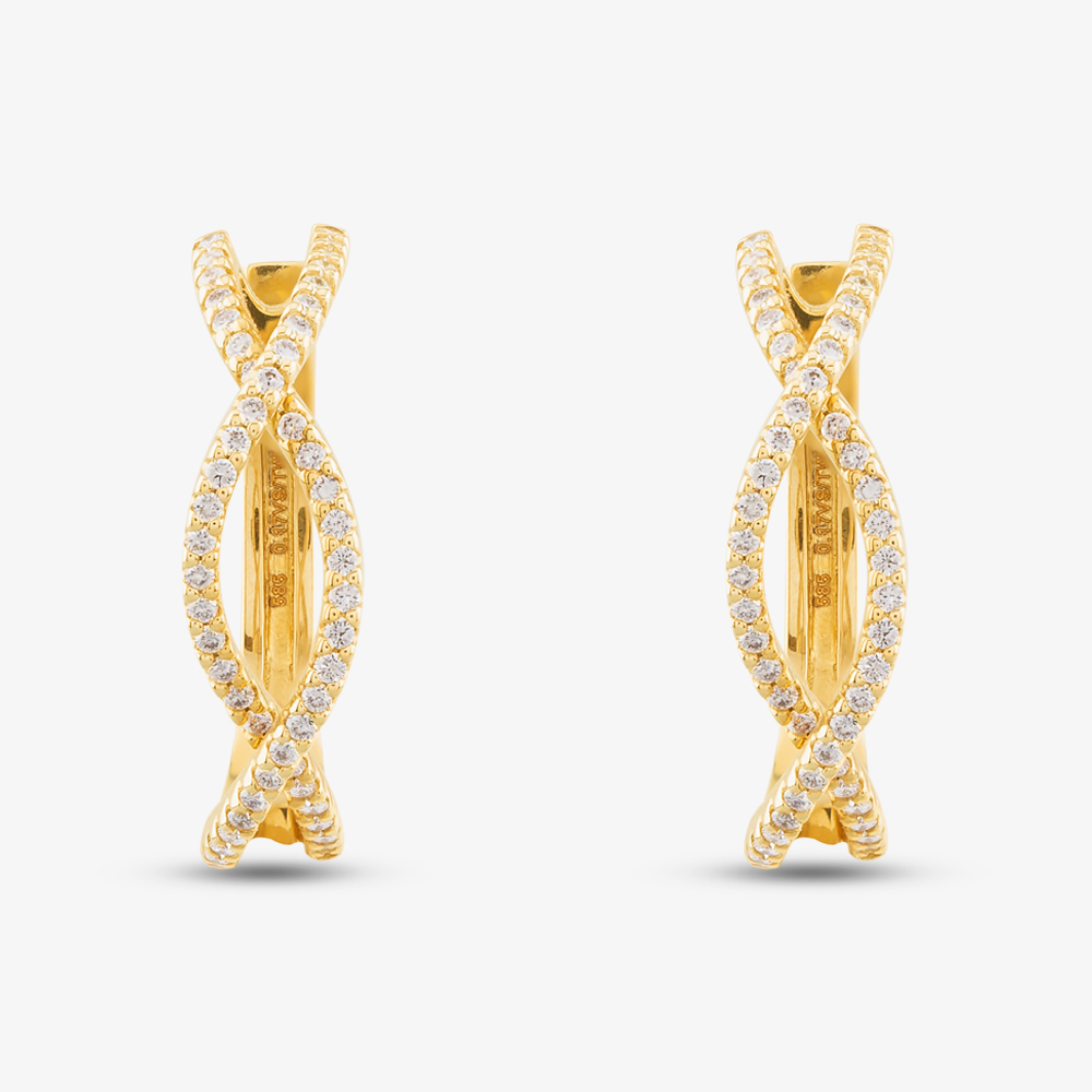 14ct Yellow Gold 0.34ct Brilliant Cut Diamond Crossover Hoop Earrings 737525 585/GG