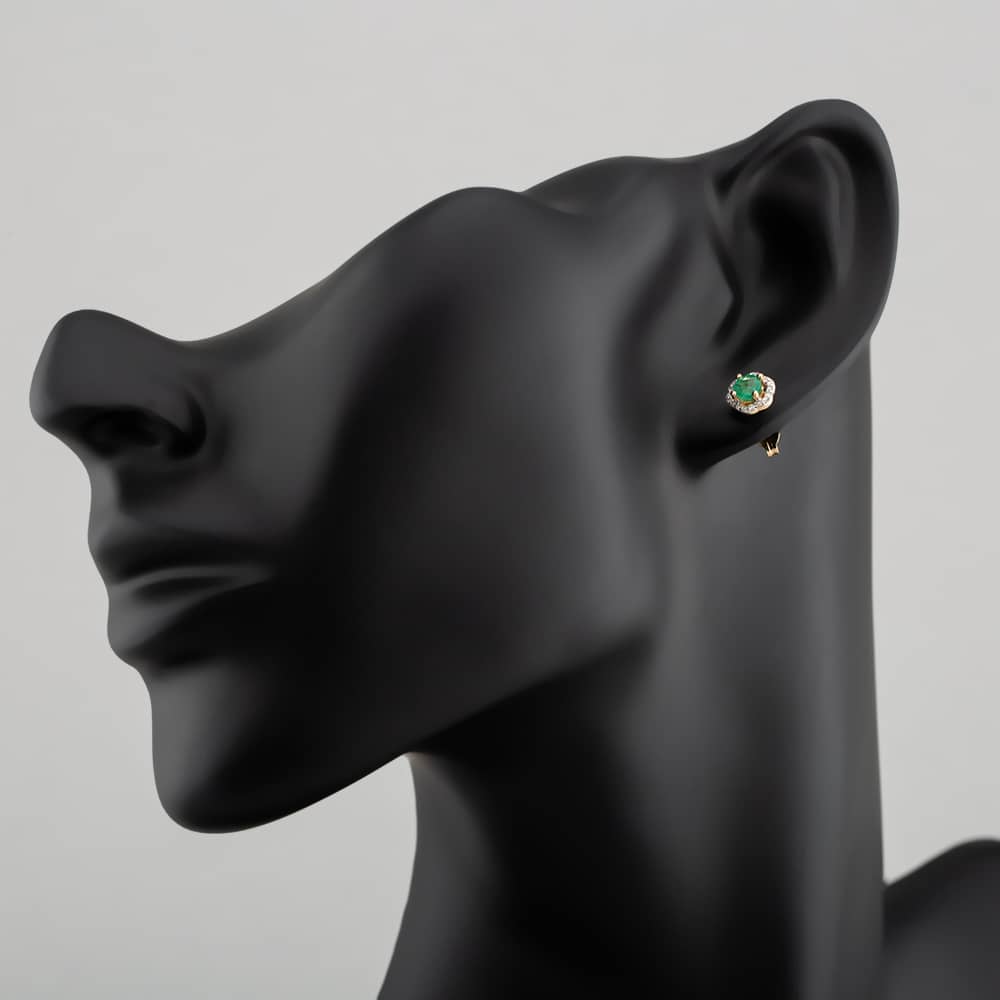 9ct Yellow Gold Emerald & Diamond Halo Stud Earrings OJE1701-E