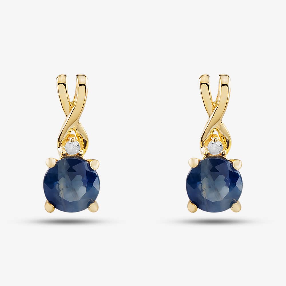  9ct Yellow Gold Sapphire & Diamond Stud Earrings OJE1702-BS
