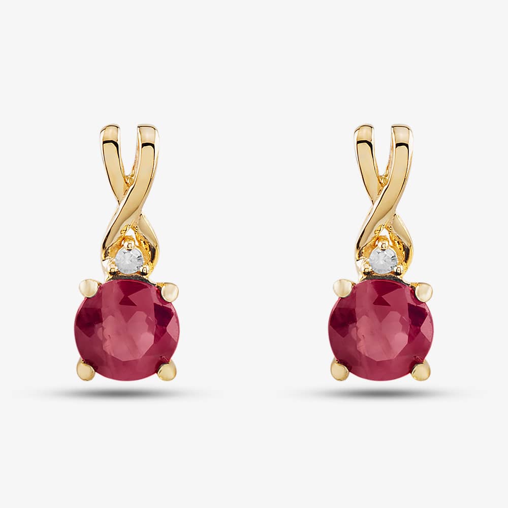  9ct Yellow Gold Ruby & Diamond Stud Earrings OJE1702-R