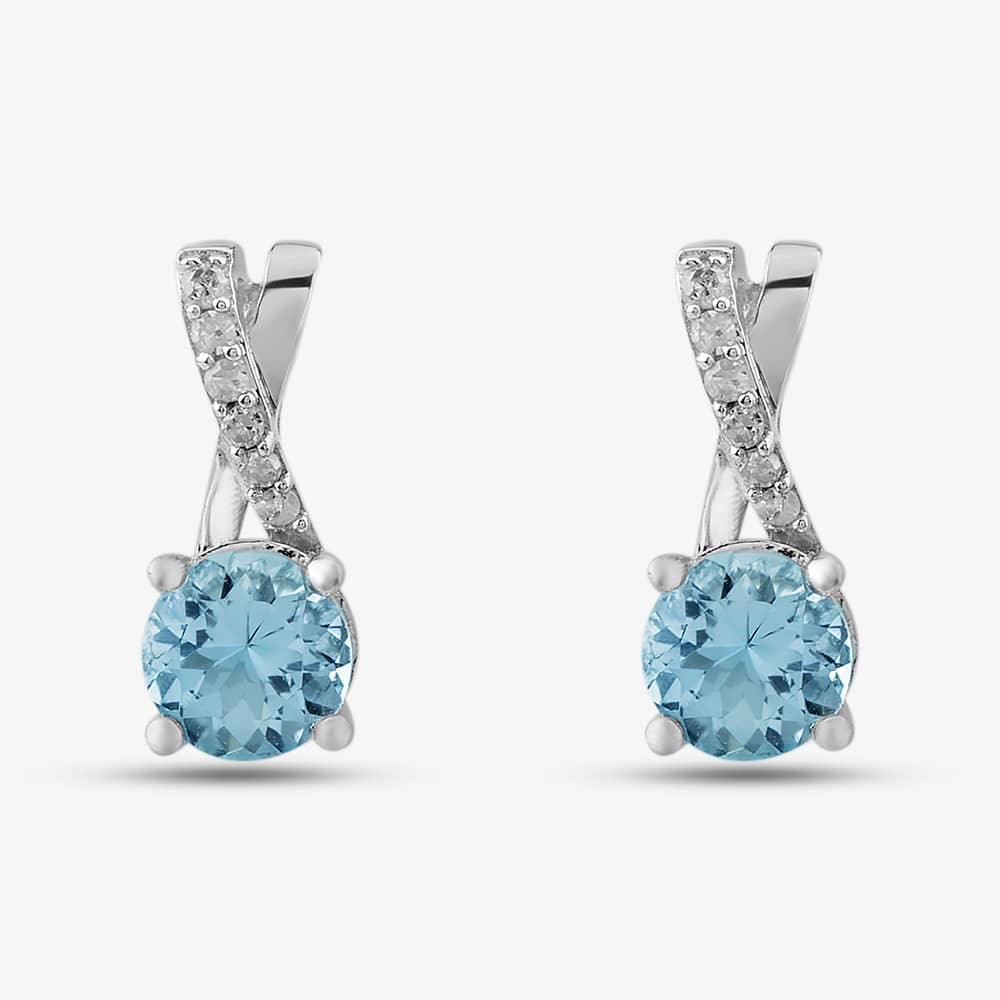  9ct White Gold Aquamarine & Diamond Crossover Stud Earrings OJE1703-AQ