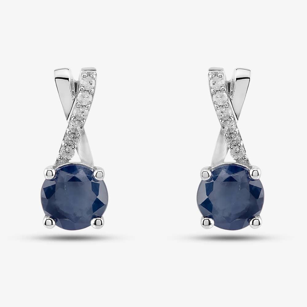  9ct White Gold Sapphire & Diamond Crossover Stud Earrings OJE1703-BS