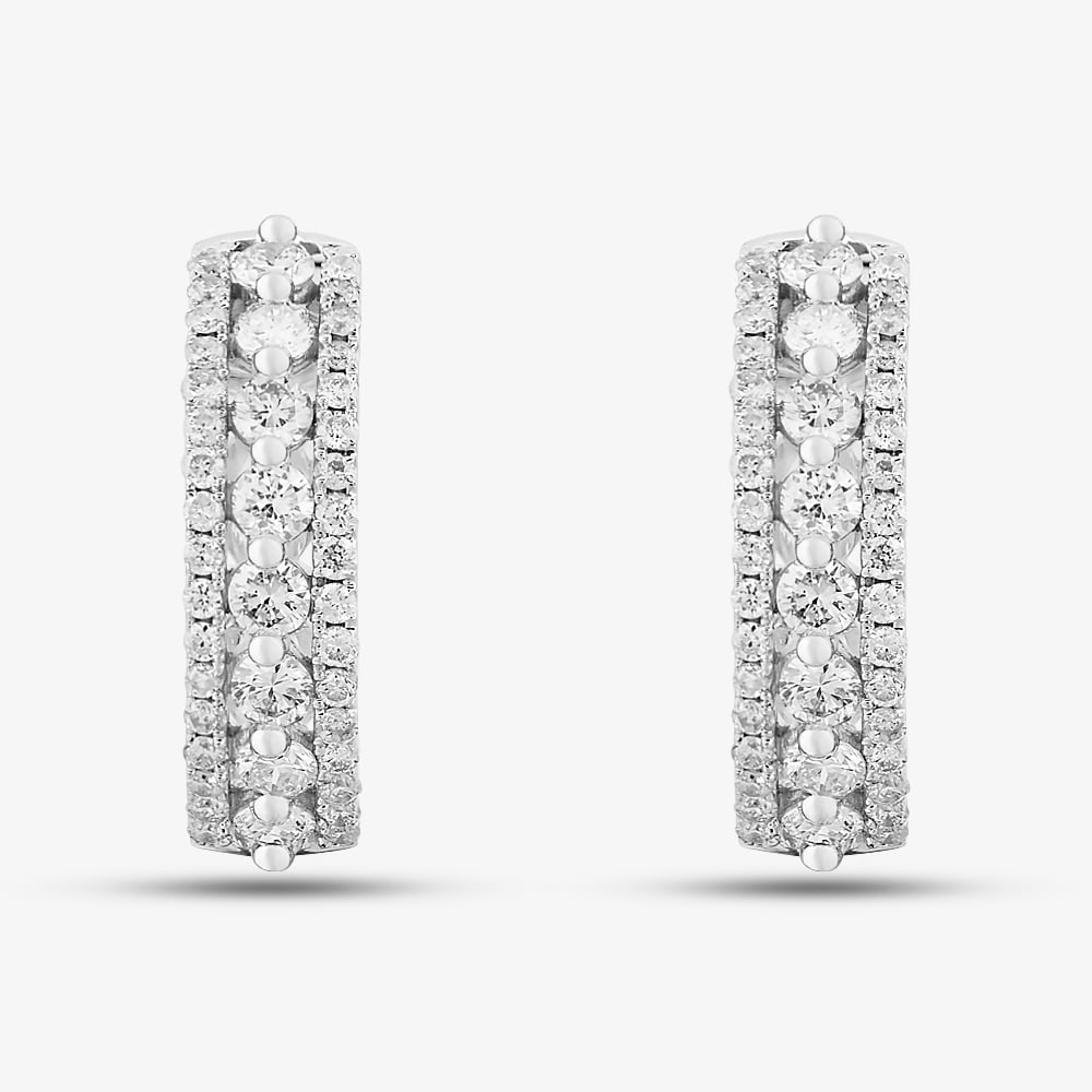 9ct White Gold Diamond Three Row Hoop Earrings PE04865