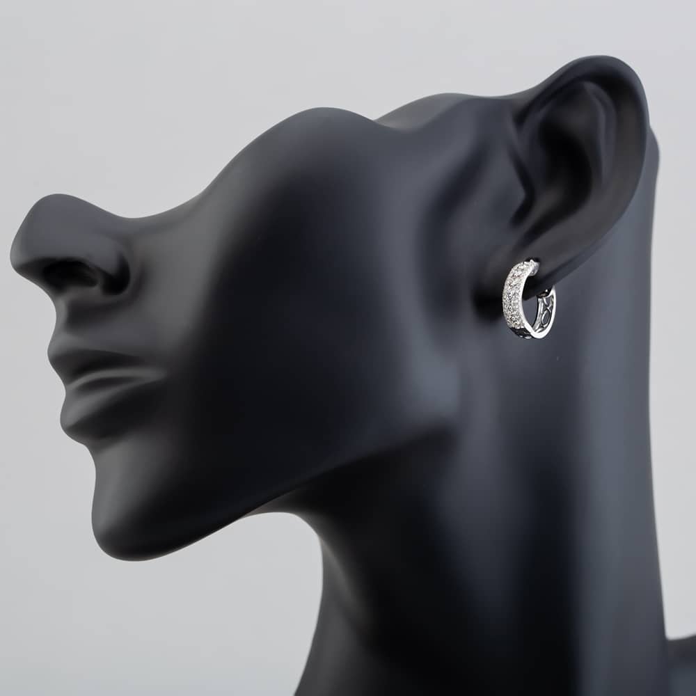 9ct White Gold Diamond Three Row Hoop Earrings PE04865