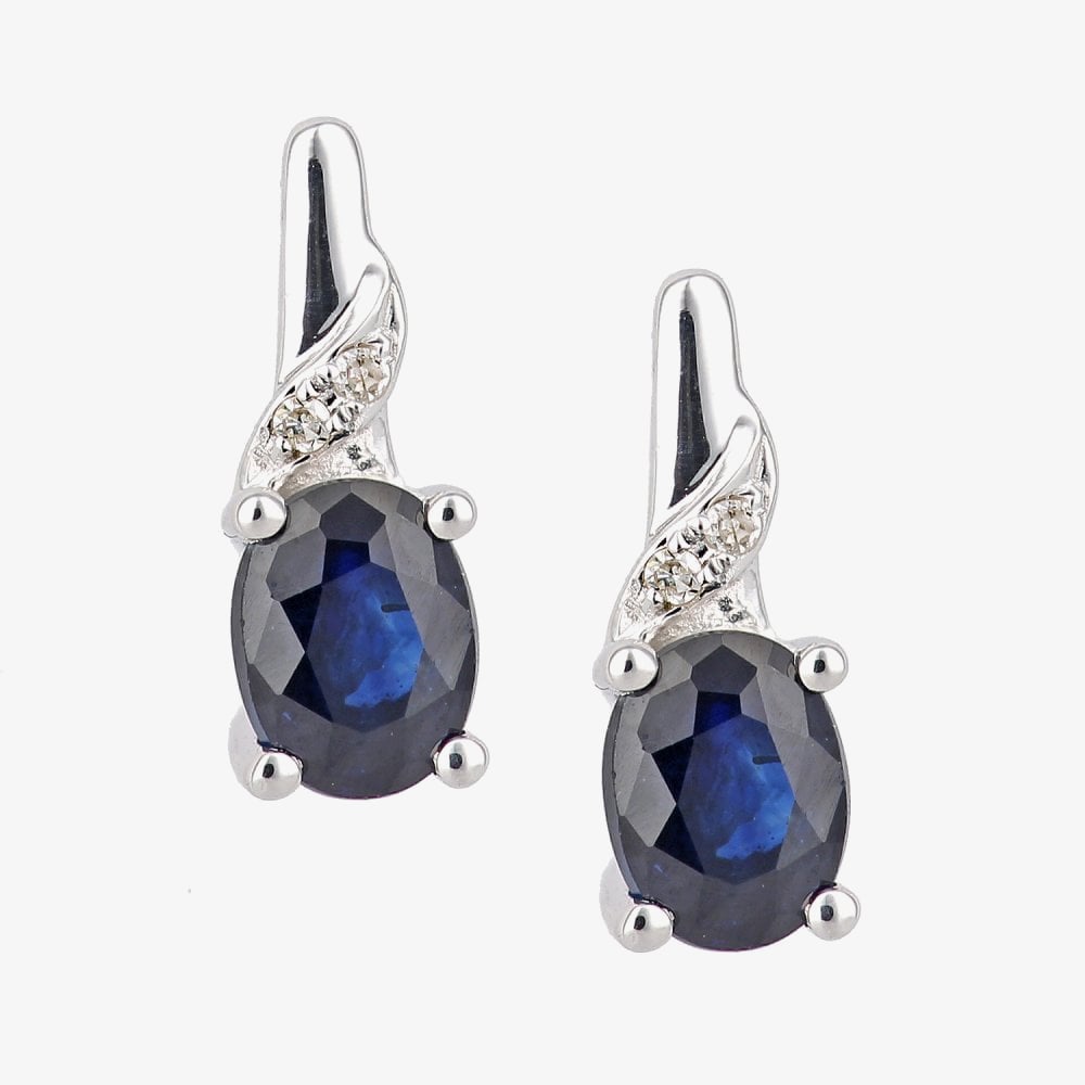 9ct White Gold Oval Sapphire & Diamond Twist Stud Earrings DE1612WSA