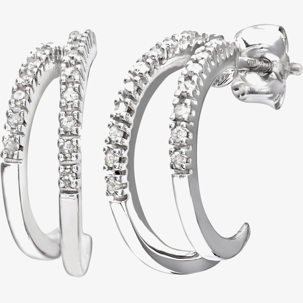 9ct White Gold 0.10ct Diamond Double Row Half Hoop Earrings PE03084W