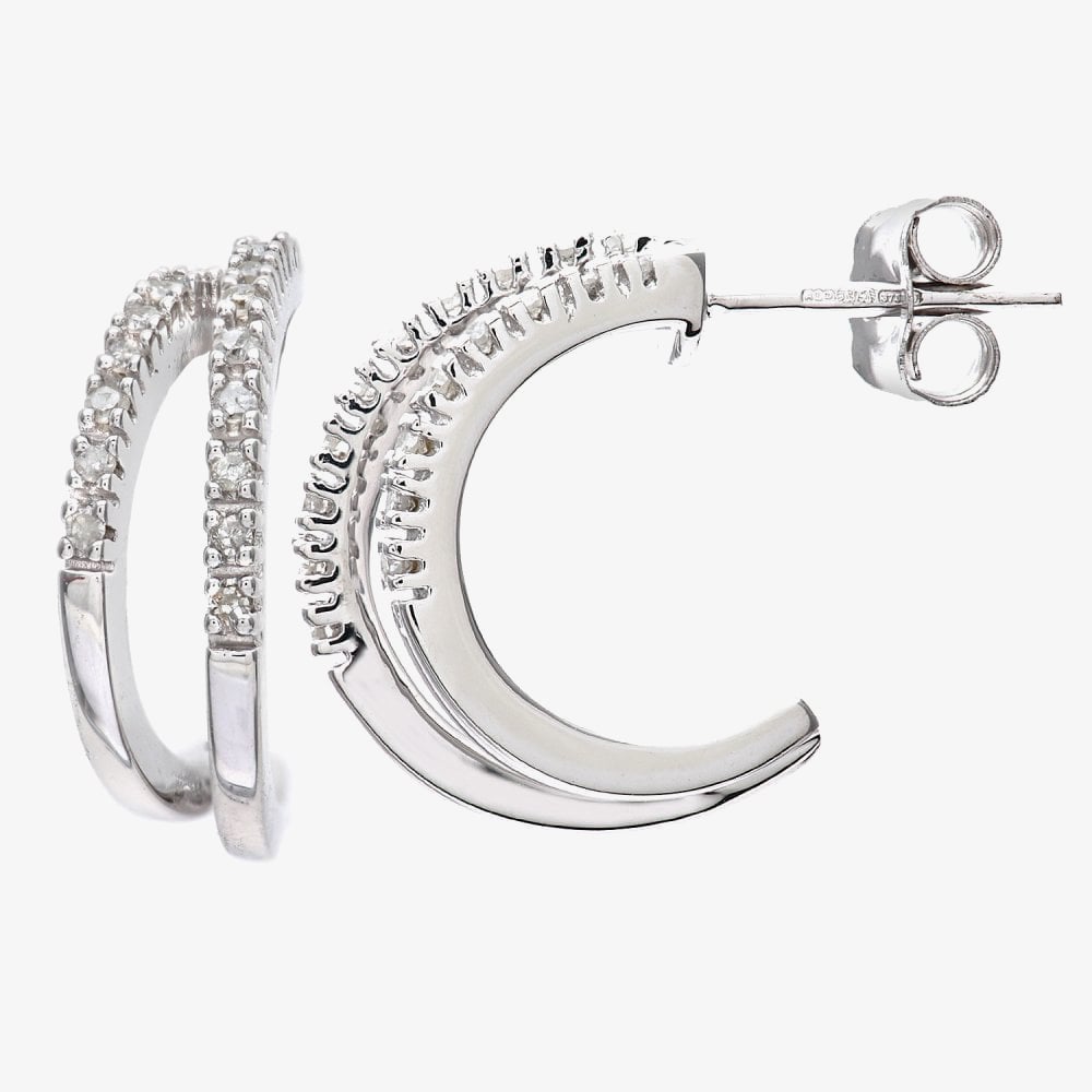 9ct White Gold 0.10ct Diamond Double Row Half Hoop Earrings PE03084W