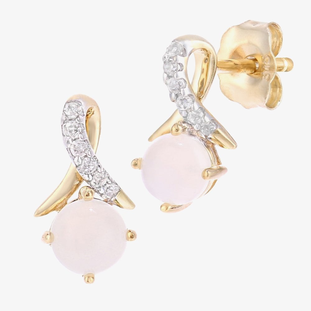 9ct Yellow Gold Round Opal & Diamond Crossover Stud Earrings PE05560YOP