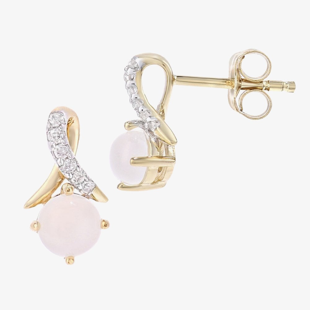 9ct Yellow Gold Round Opal & Diamond Crossover Stud Earrings PE05560YOP