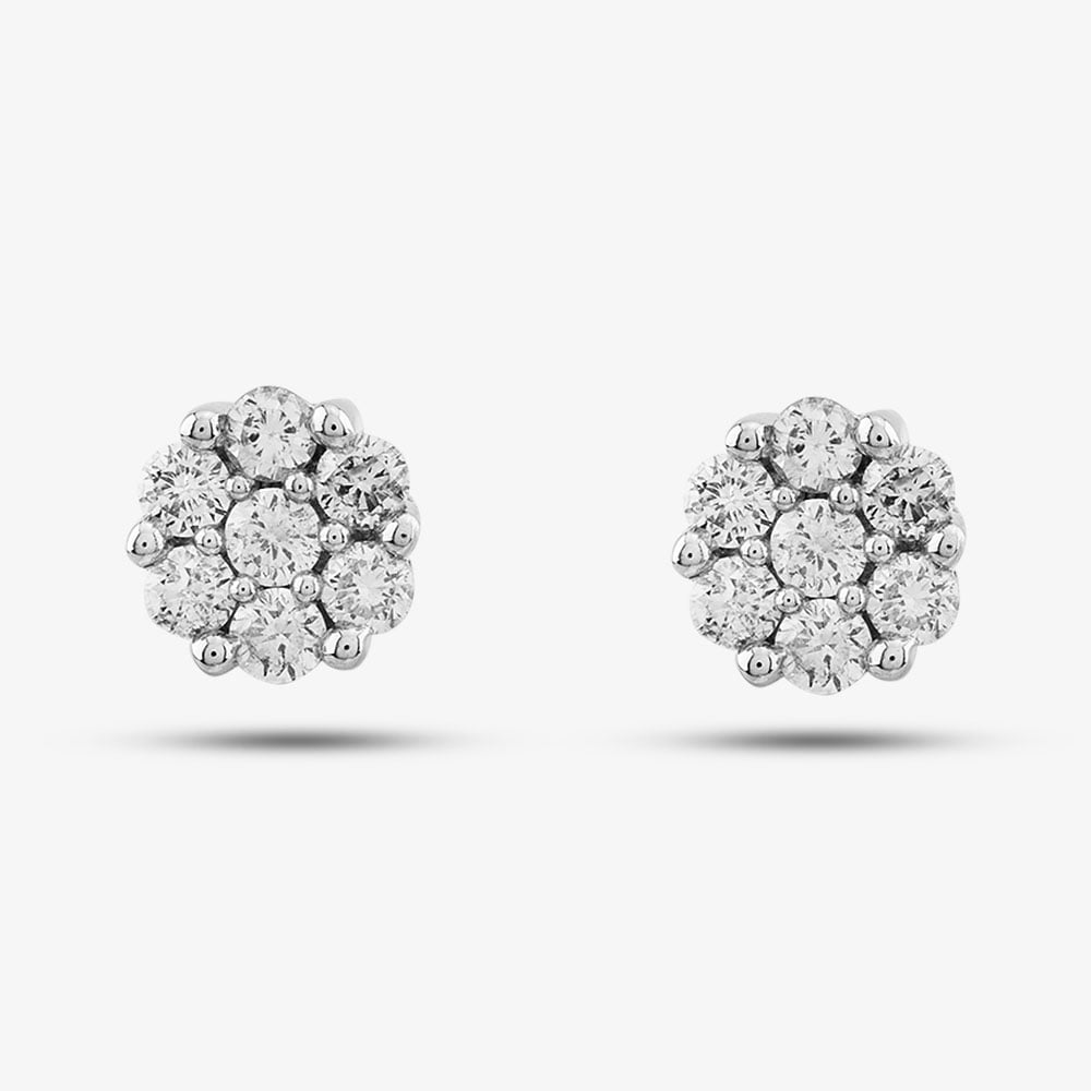 9ct White Gold 0.50ct Brilliant Cut Diamond Cluster Stud Earrings THE17445-50