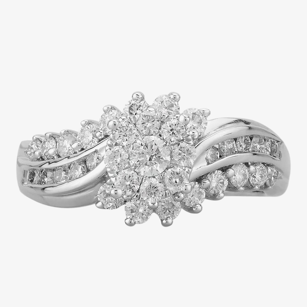 9ct White Gold 1.00ct Diamond Twist Fancy Cluster Ring THR19651-100