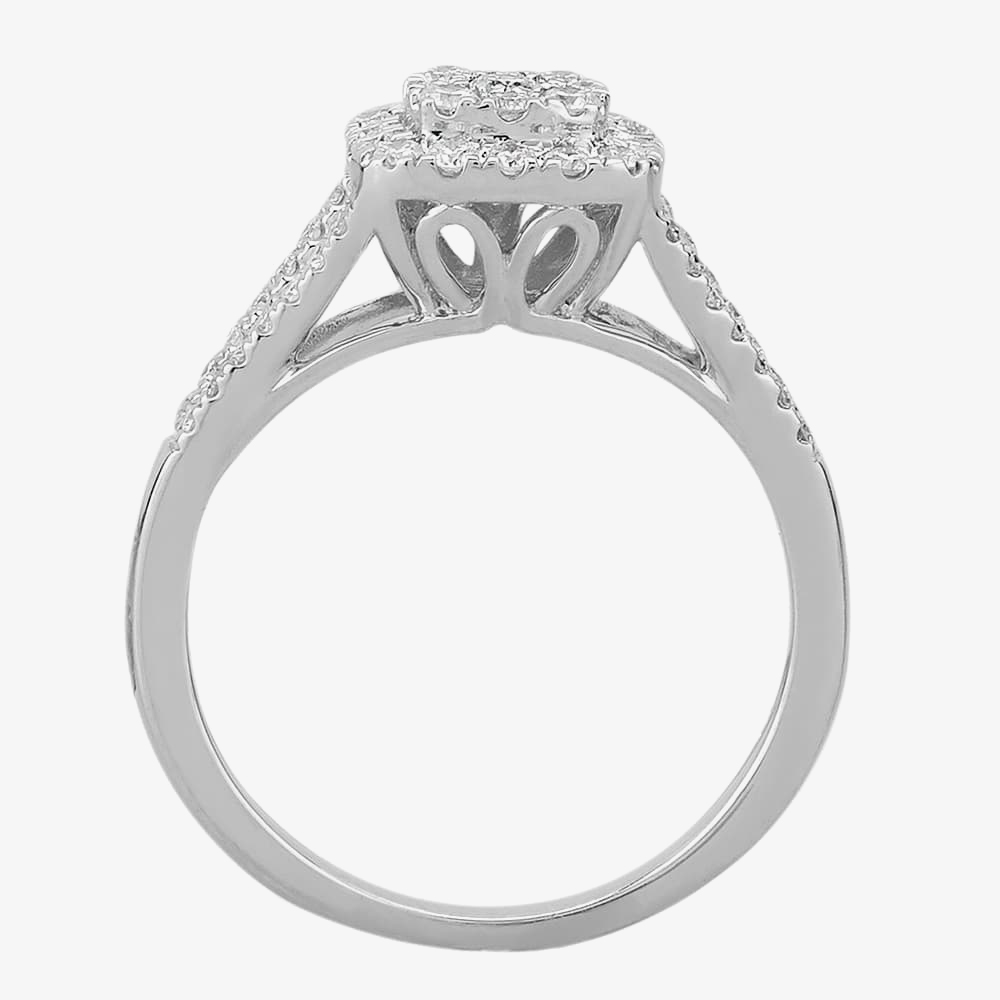 9ct White Gold 0.50ct Diamond Split Shouldered Square Cluster Ring THR19764-50D