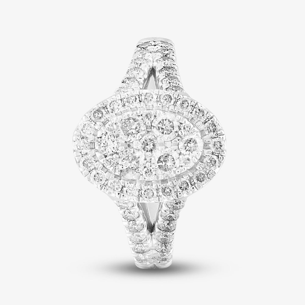 Pure Brilliance 9ct White Gold 1.00ct Diamond Split Shouldered Oval Cluster Ring THR21963-100