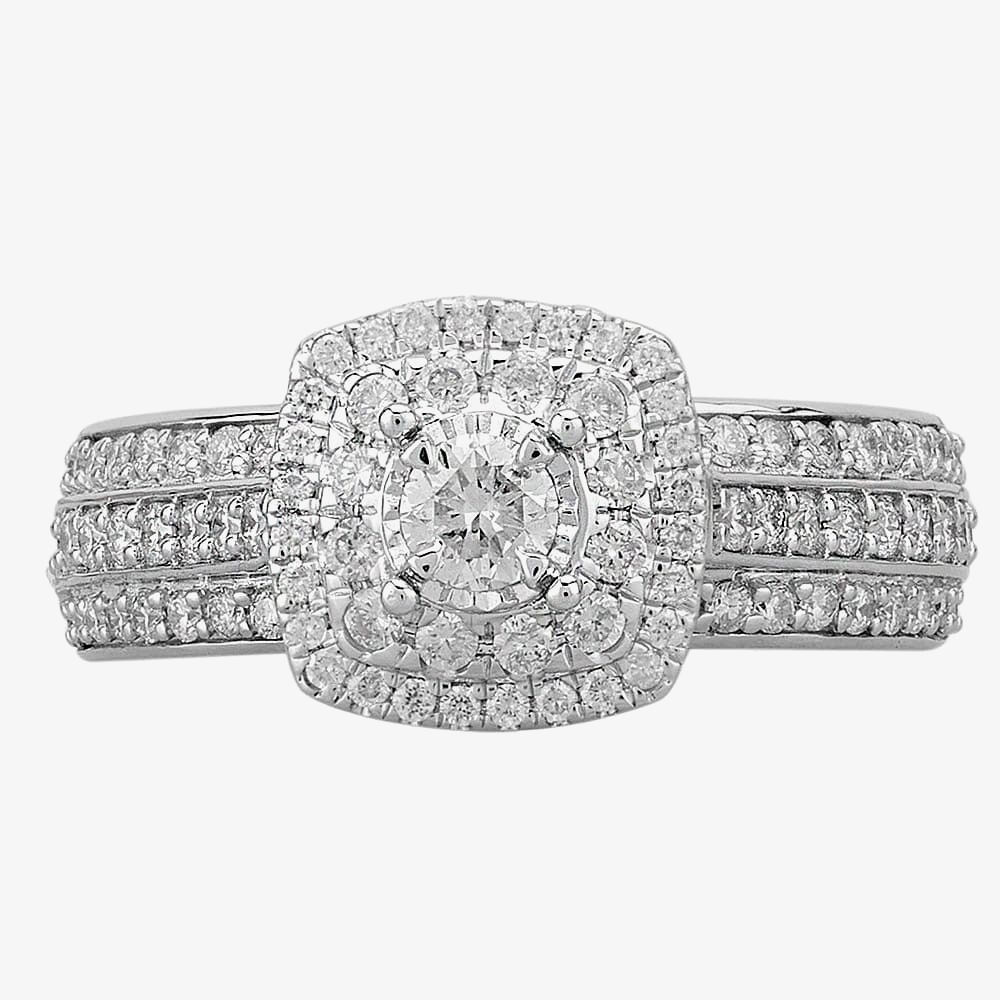 9ct White Gold 1.00ct Diamond Fancy Shouldered Square Cluster Ring THR20737-100
