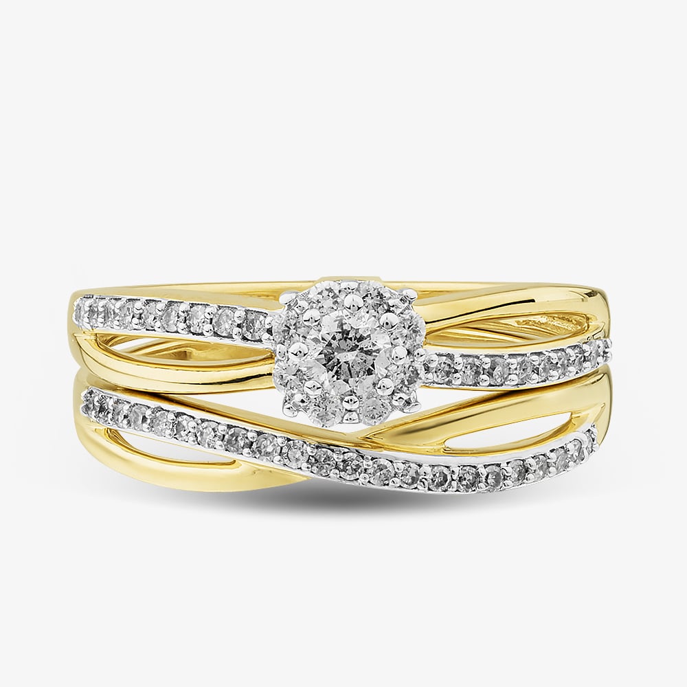 Pure Brilliance 9ct Yellow Gold 0.33ct Brilliant Cut Diamond Cluster Bridal Set Ring THR43256-33NJ