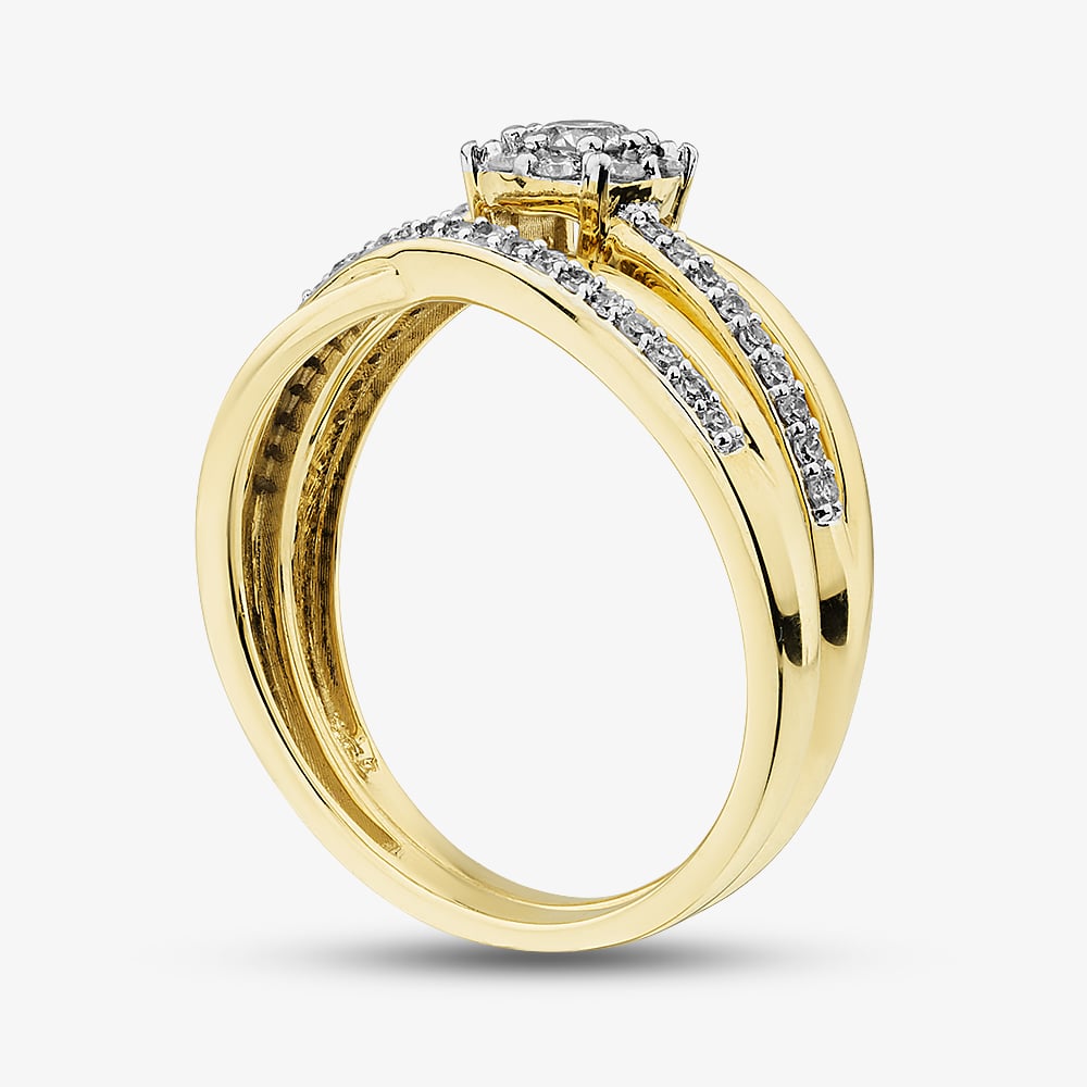Pure Brilliance 9ct Yellow Gold 0.33ct Brilliant Cut Diamond Cluster Bridal Set Ring THR43256-33NJ