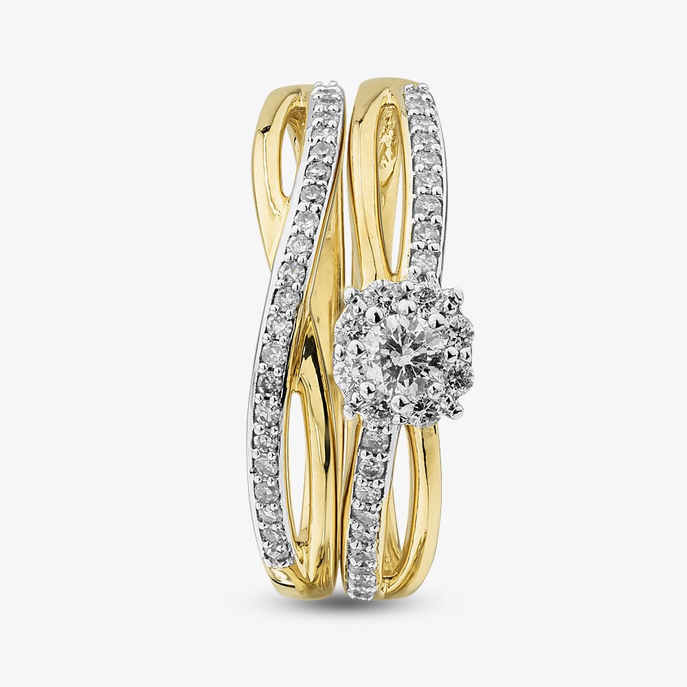 Pure Brilliance 9ct Yellow Gold 0.33ct Brilliant Cut Diamond Cluster Bridal Set Ring THR43256-33NJ