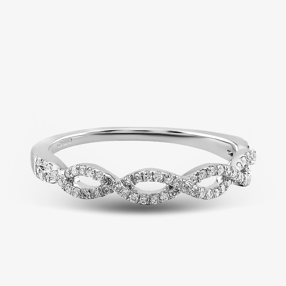 9ct White Gold 0.15ct Diamond Pave Open Wave Ring THR23187-15