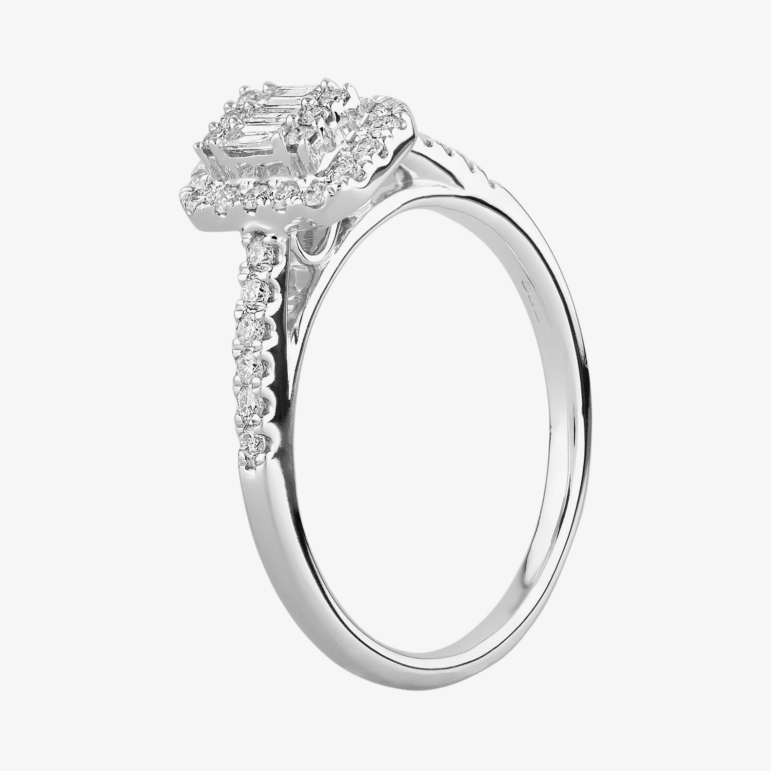 9ct White Gold 0.35ct Multi-cut Diamond Square Cluster Ring THR24393-33