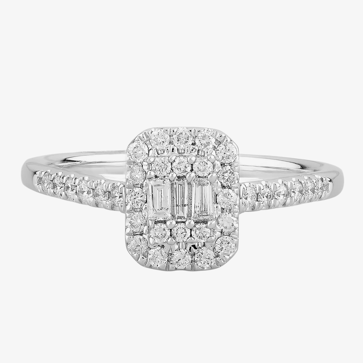 9ct White Gold 0.35ct Multi-cut Diamond Square Cluster Ring THR24393-33