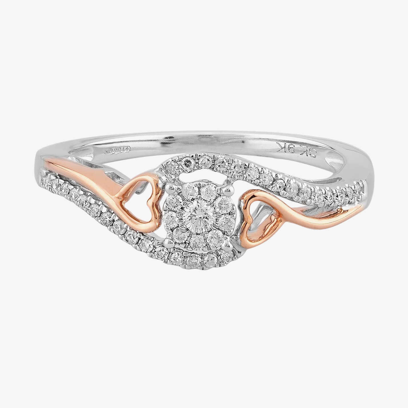 9ct Two Tone Gold 0.20ct Diamond Open Heart Cluster Ring THR15847-20TT