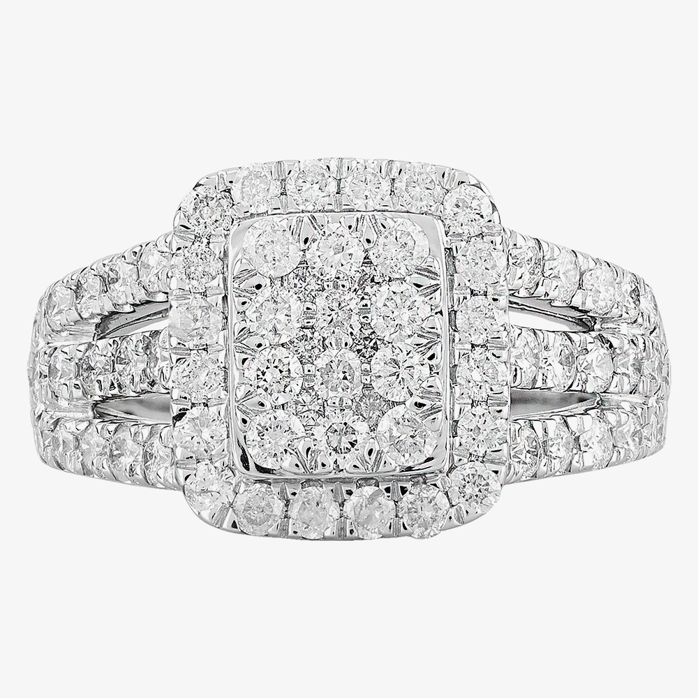 9ct White Gold 1.50ct Diamond Cluster 3 Shouldered THR24137-150