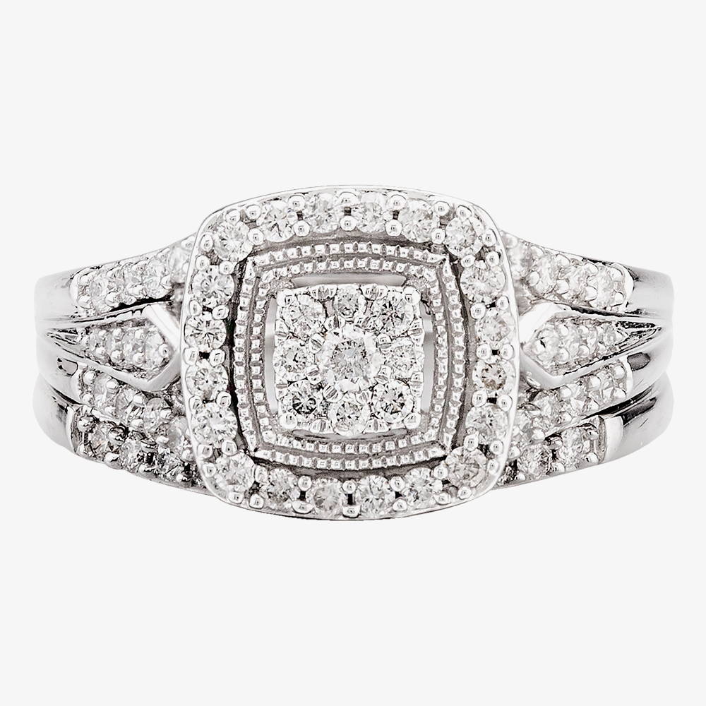 9ct White Gold 0.50ct Diamond Cushion Bridal Ring THR21953-50