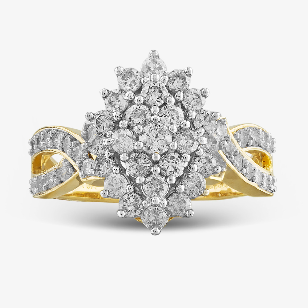 9ct Yellow Gold 1.00ct Diamond Cluster Shoulder Set Ring THR31389-100