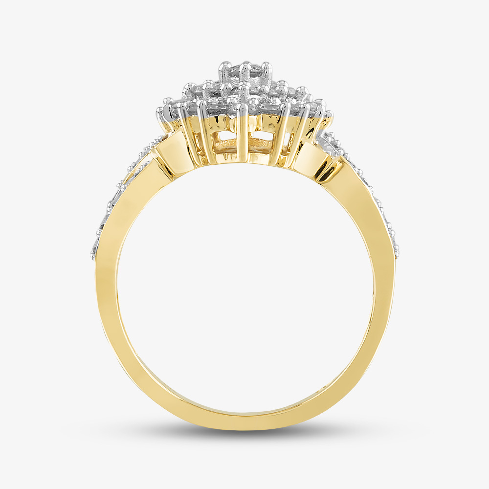9ct Yellow Gold 1.00ct Diamond Cluster Shoulder Set Ring THR31389-100