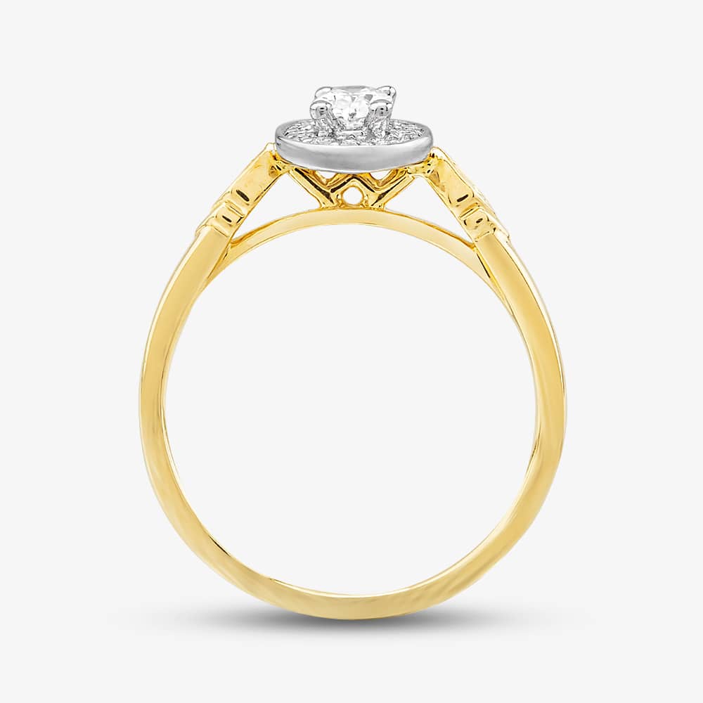  9ct Two Colour Gold Diamond Oval Shoulder Set Halo Ring 30981/33 