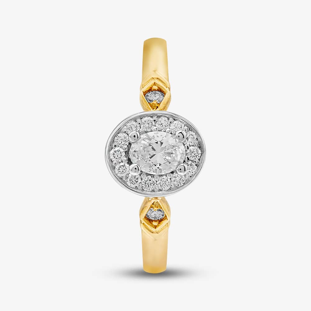  9ct Two Colour Gold Diamond Oval Shoulder Set Halo Ring 30981/33 