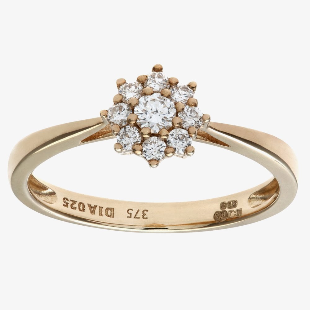 9ct Yellow Gold 0.25ct Diamond Flower Cluster Ring PR11539Y