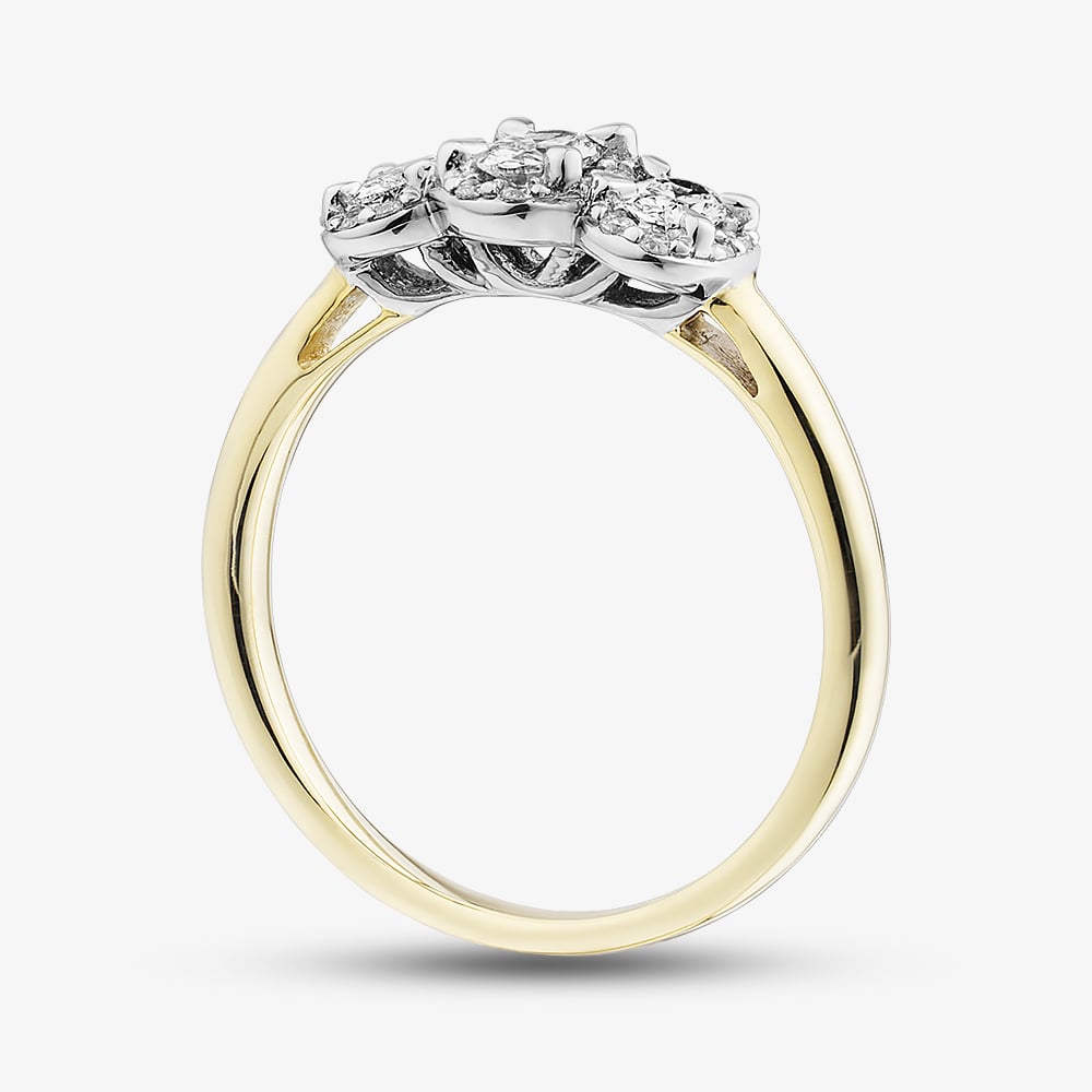9ct Two Colour Gold Oval Cut Diamond Triple Cluster Ring L32285/50 YW