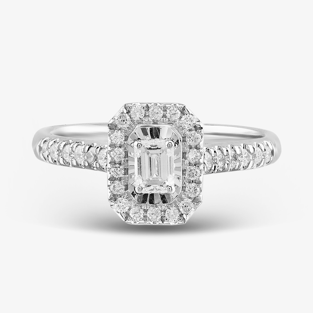 9ct White Gold 0.50ct Emerald Cut Diamond Cluster Shoulder Set Ring THR29083-50